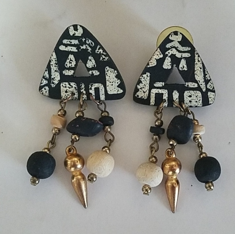 Vintage wood dangle earrings